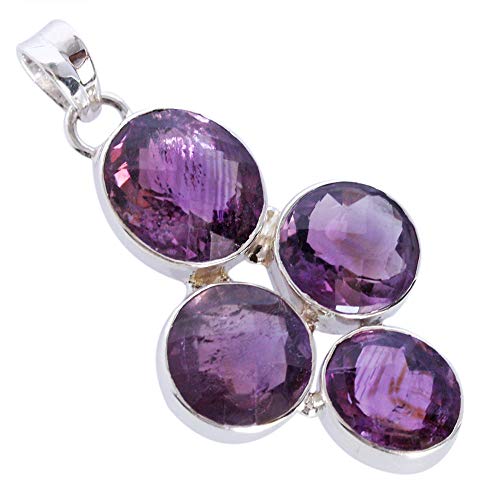 Pendentif améthyste violette RI-3422, collier argent 925 fait main, bijoux pour femme