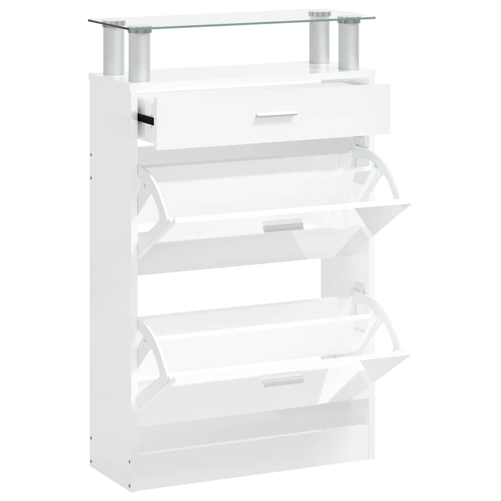Armoire à Chaussures Blanche Haute Brillance 63x24x104 cm Bois