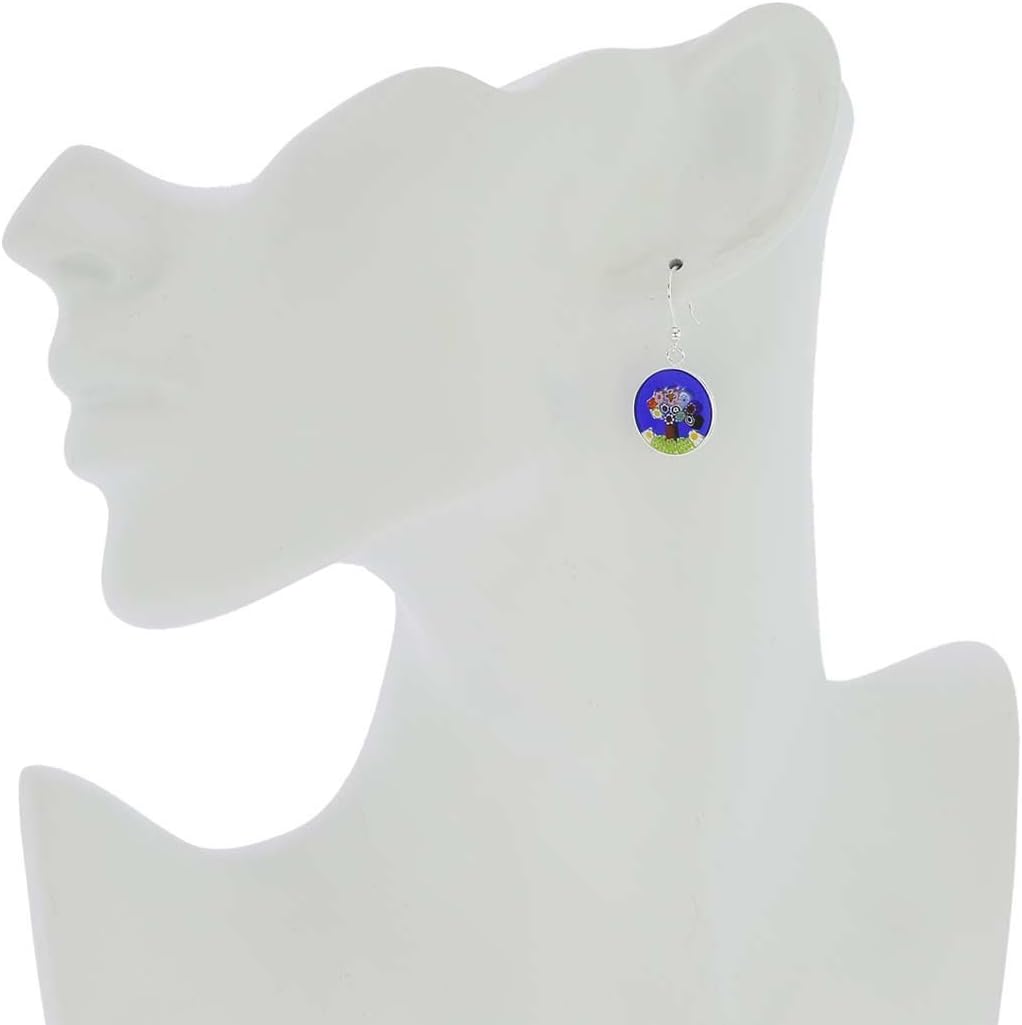 Glass Of Venice Murano Glass Millefiori Round Dangle Earrings Tree of Life - Silver