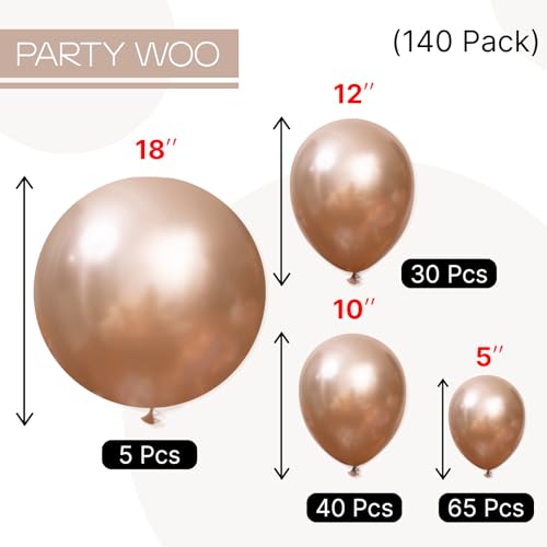 Image of PartyWoo Metallic Rose Gold Balloons 140pcs Different Sizes of 18 12 10 5 Inch Chrome Champagne Gold Balloon Arch Kit for Birthday Anniversary Bridgerton Floral Party Decorations Rose Gold-G112