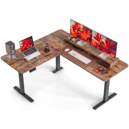 Image of TEKAVO Electric Standing Desk L Shaped Height Adjustable Workstation | Single Motor Sit Stand Desk for Home & Office | Ergonomic Study Table,Spacious Desktop with Moniter Riser I DIY (Black&Brown)
