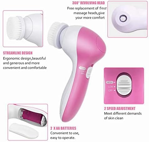 Facial Cleansing Brush with 5 Brush Heads Electric Rotating Facial Cleanser Facial Spin Brush Device for Exfoliator Exfoliating,Deep Scrubbing,Massaging Skincare Machine Set Teenage Girl Gift