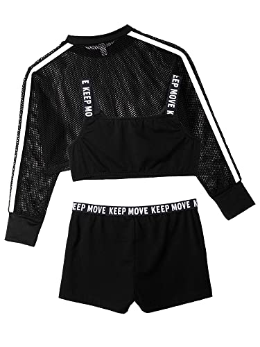 Kids Girls Hip Hop Dance Outfits Mesh Fishnet Net Sweatshirt Crop Tank Top and Booty Shorts Dancewear2