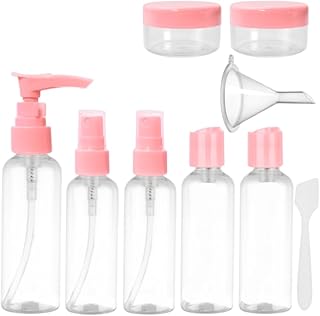 Kit Frascos para Viagem 9 Peças – Frascos Portáteis Reutilizáveis para Shampoo, Sabonete, Cremes, Cosméticos, Líquidos – Mini Potes Plásticos para Mala de Mão e Necessaire - Shop100 (Rosa)