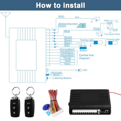Image of STHIRA Keyless Entry System Wiring Kit Compatible with 12V Car Remote Central Locking, DIY Vehicle Modification Harness with Control Module, 2 Remote Keys, Wiring Kit and Protective Fuse