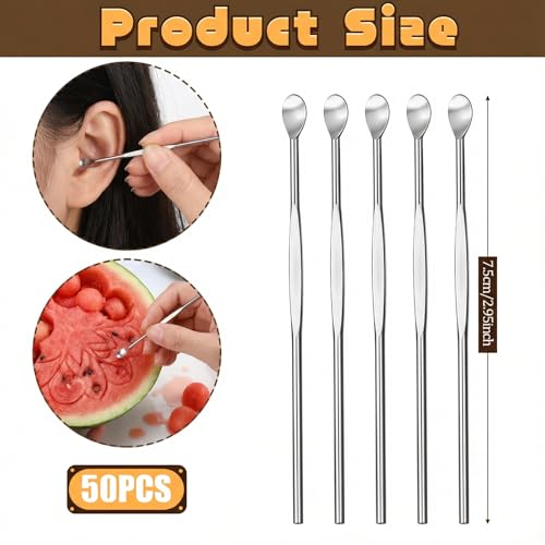 HJZHII 50Pcs Ear Spoon Metal Ear Cleaner, Stainless Steel Wax Carving Tool Clay Sculpting Tools Portable Metal Ear Pick Earwax Curette Ear Cleaner Tool for Adult - Thumbnail 2