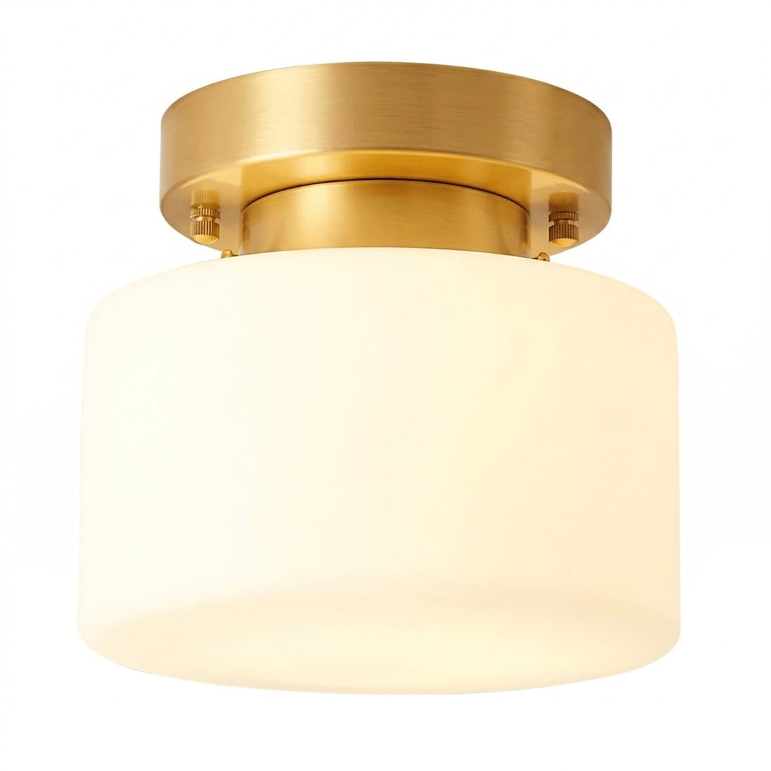 IvyLoutish European Modern Light Luxury Style Entryway Ceiling Light, Gilded Brass Finish, Cylindrical Frosted Glass Shade, Fine Round Design, Flush Mount for Foyer, Hallway, Closet, Home Art