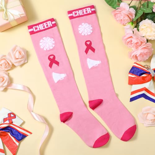 Image of Cheerleader Breast Cancer Awareness Cheer Cheering Pink Ribbon Cheerleading Socks Cheer Team Gift for Women