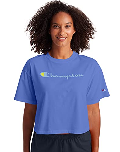 T-shirt court Champion femme bleu taille XS pour valoriser la taille