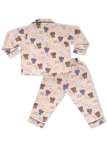 Image of MINIMATES Unisex Kids Cotton All Over Printed Night Suit Sleepwear Top & Pyjama Set Full Sleeve with Pockets for Girls & Boys with Buttons /Sleepwear for Girls /Night Dresses