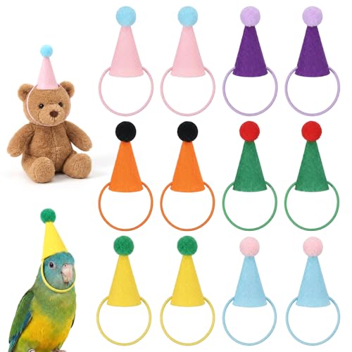 Yuomeaz 12 PCS Party Hats for Stuffed Animals Cone Mini Party Hats Colorful Tiny Birthday Hat for Stuffed Animals Toys 6 Colors