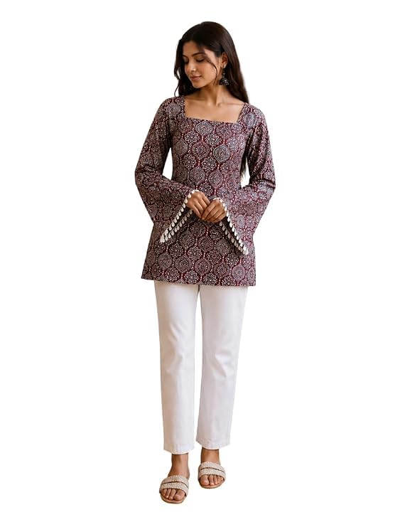 Image of Avayayat Women's Printed Short Kurti for Girls | Regular Wear Flared Tunic Top | Stylish & Comfortable Rayon Kurti
