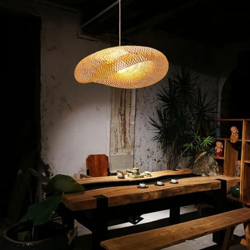 Lámpara colgante de bambú de 50 cm para comedor, tejida a mano con estilo rural natural 4