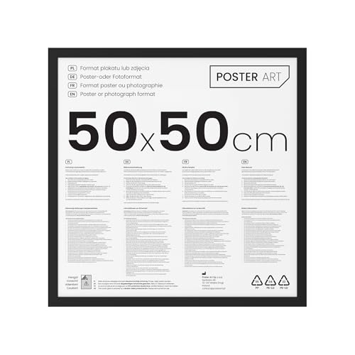 POSTER ART Cadre photo 50x50 cm - Noir en bois -California en verre acrylique pour décoration murale affiche, puzzle, diplôme ou toile