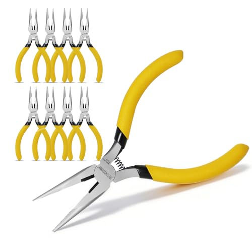 BOOSDEN 5" Needle Nose Pliers-10 Pack, Long Nose Pliers Set with Side Cutter, Mini Fine Needle Nose Pliers with Serrated Jaws, Precision Small Needle Nose Pliers for Jewelry Making/Electronics/Craft