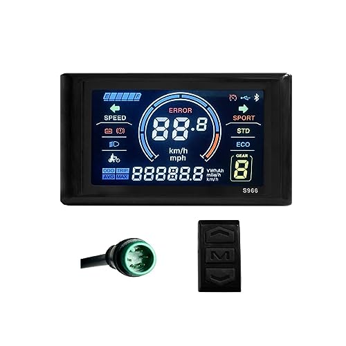 Hanabitx Pantalla para bicicleta eléctrica con pantalla LCD impermeable, 24 V-72 V, panel de control para bicicleta eléctrica S966, conector impermeable, fácil de instalar, fácil de usar
