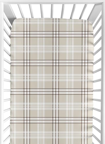 Sweet Jojo Designs Fitted Baby Crib Sheets (Tan Gingham Plaid) for Boys or Girls, Infant Nursery, Toddler Room - Standard Size (Taupe, Checkered,...