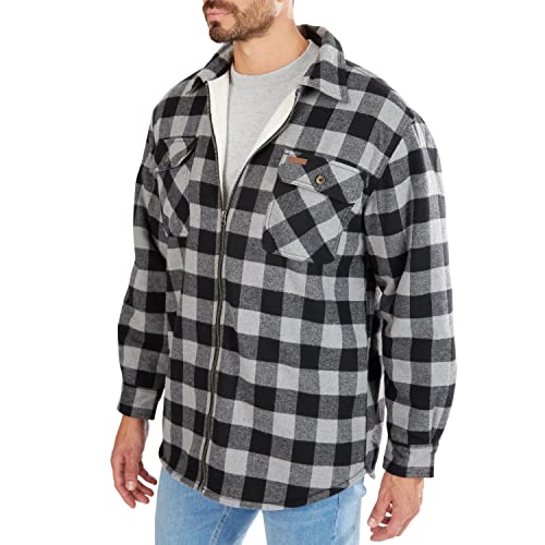 Image of Smith's Workwear Mens Zip-Front Sherpa-Lined Flannel Shirt JacketJacket