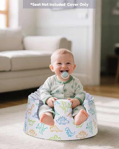 Image of BOMOLOUR Seat Cover Compatible with Bumbo and Nuby Seat, Removable Breathable Baby Floor Seat Cover for Boys and Girls, Seat Not Included (Gray Dinosaur)
