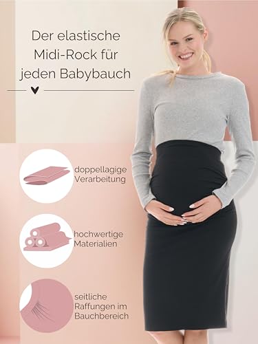 Herzmutter Umstandsrock Schwangerschaftsrock - Midi - doppellagiger Bauchteil - Bleistiftrock für die Schwangerschaft - 6600 (Midi, M)