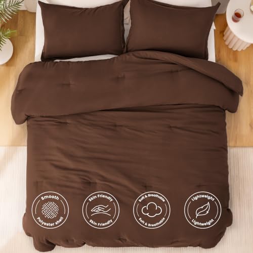Image of Love's cabin Brown Full Comforter Set, 3-Piece Prewashed Bed Set with 1 Comforter (79 x 90 in) & 2 Pillowcases, Lightweight & Breathable for All Seasons
