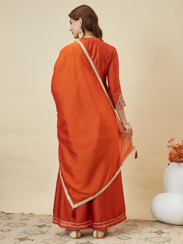 Image of MOKOSH Women's Silk Embroidery Kurta Sharara with Dupatta | Kurta Set | Embroidered |Indian Kurta Outfit with Sharara | 3 Piece Outfit |Straight Ethnic Suit 4 Colour Options Available