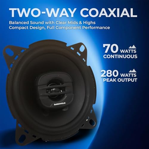 Image of BASSOHOLIC 4 inch (10.1cm) Two-Way Coaxial Car Speakers | Powerful 90dB Audio Output | 25mm Tweeter | 4 Ohm Impedance | Universal Car Fit | Premium Build Quality | High Bass Performance | 1-Year Warranty