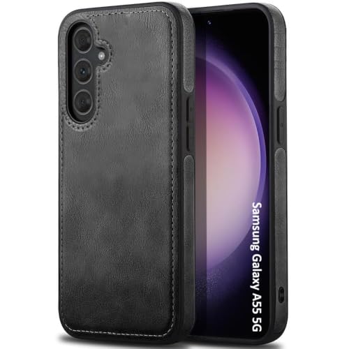 Image of MOBILOVE PU Leather Flexible Shockproof Design Back Case Cover for | Samsung Galaxy A55 5G (Black)
