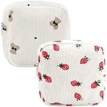 2Pcs Small Makeup Pouch Period Bag Mini Makeup Bag for Women Teens Cute Sanitary Napkin Storage Bags Corduroy Small Pouch for Pads Purse Portable Cosmetic Bags Period Pouches Aesthetic Gifts D