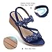 SHIBEVER Wedge Sandals for Women Dressy Summer Low Platform Wedges Sandals Elastic Ankle Strap Flower Comfortable Casual Shoes Navy blue 8