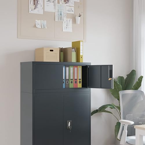 Homgoday Anthracite Steel Binder 90 x 40 x 40 cm with Compartment with 2 Doors, Document Filing Cabinet, Storage Cabinet for Office, Living Room, Bedroom