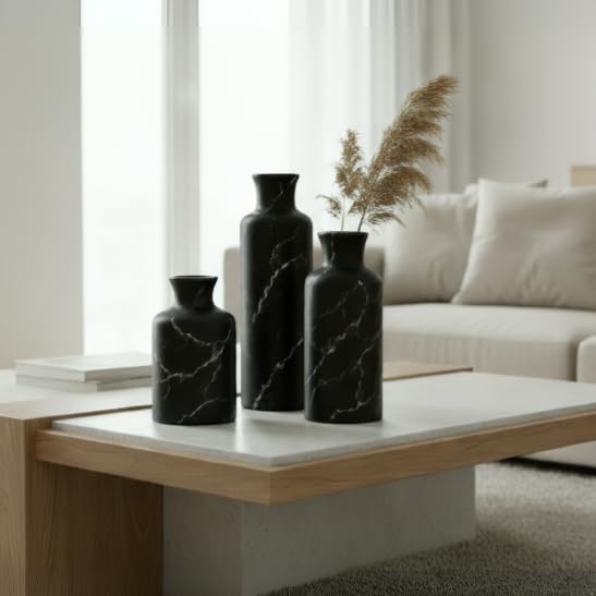 Creative Scents Black Marble Look 3pc Vase Set – Boho Vases for Decor, Modern Vases for Holding Pampas Grass, Dried/Fresh Flowers, Vases for Living Room - Kitchen, Bedroom, Office, Shelf Decor - Image 5