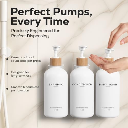White Shampoo and Conditioner Dispenser Set Wall Mounted by Brighter Barns - Shower Dispenser 3 Chamber No Drill - Refillable Shampoo and Conditioner Bottles for Shower Wall in Airbnb, Hotel (White) - image 4