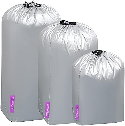 3-Pack Large Travel Laundry Bag, Dirty Clothes Storage Bag with Drawstring, Organizer Waterproof and Heavy Duty Stitching, Idea for Store Clothes, Blankets, Toys (Silver, Mixed Size)