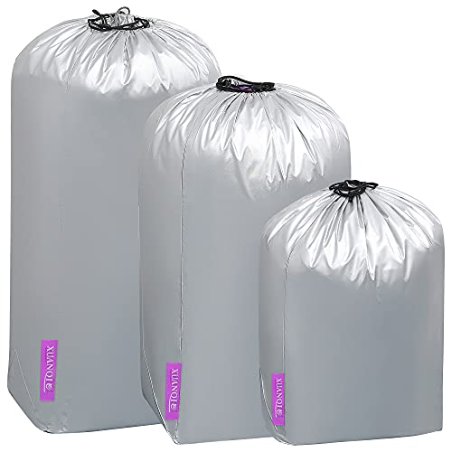 3-Pack Large Travel Laundry Bag, Dirty Clothes Storage Bag With Drawstring, Organizer Waterproof And Heavy Duty Stitching, Idea For Store Clothes, Blankets, Toys (Silver, Mixed Size) #TOP17