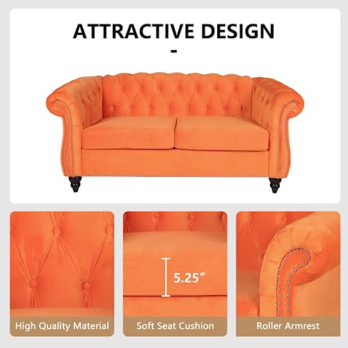 Image of QHITTY 2 Piece Living Room Set, Sectional Chesterfield Sofa Chair Contemporary Upholstered Velvet Loveseat Couch Sets for Living Room, Bedroom, Office