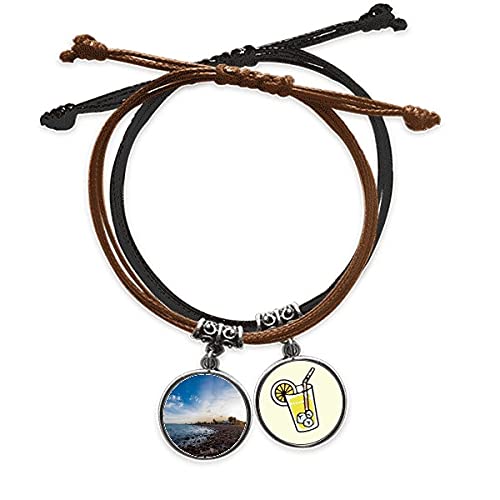 Bracelet cuir jus de citron et corde de main avec sa pierre d'océan