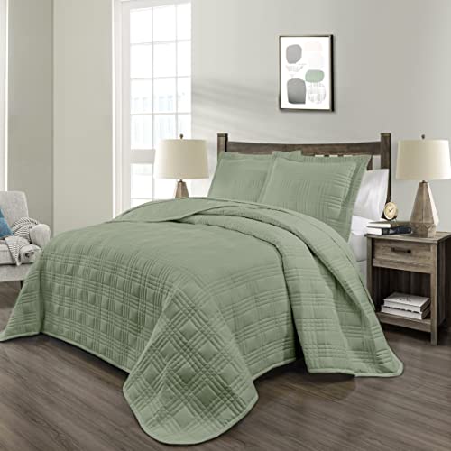 Phrixus Oversized King Bedspread (118"X106"), King Quilt Bedding Cover Comfy, Lightweight Stitched Comforter 3-Piece, King/Cal King, Sage #TOP5