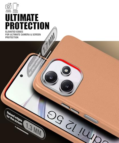Image of WOW IMAGINE Back Cover for Mi Redmi 12 5G | Redmi 12 4G | Poco M6 Pro 5G | Ultra Slim Flexible Non-Slip Grip | Inner Fabric | Metal Camera Ring & Lightweight Soft Silicone Mobile Case - Tan Brown