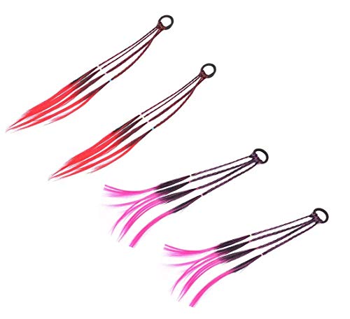 GALMAO 4 Pack Elastic With Braided Wig Hair Extension For Baby Girl And Woman (Red+Pink)
