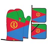 Hitzebeständiges Ofenhandschuhe und Topflappen-Set – Eritreische Flagge, Volldruck-Design für Küche, Grillen, Backen, Grillen