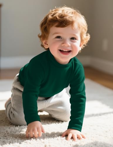 ZUEMET Toddler Boy Turtleneck T-Shirt Baby Boys Thermal Long Sleeve Shirt Cotton Tee Tops Size 3T Green - Thumbnail 3