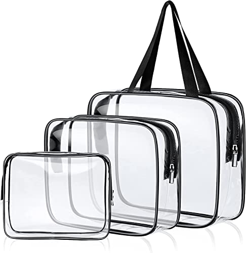 Kosmetiktaschen, 3Pack Reisekosmetiktasche Große Kapazität Kosmetiktaschen, Wasserdicht PVC Clear Bags Mit Griff, Tragbare Kosmetiktasche für Reisen Business Bad - Geschenk für Frauen Mädchen Cover