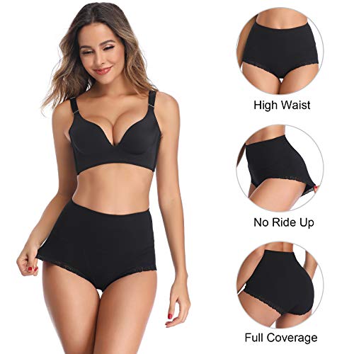 Image of Womens Underwear,Cotton Mid Waist No Muffin Top Full Coverage Brief Ladies Panties Lingerie Undergarments for Women Multipack