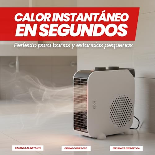 SOGO Calefactor Bajo Consumo - Calefactor Baño Compacto con 2 Niveles de Calor 1000W/2000W - Calefactor Eléctrico Portátil con Protección Sobrecarga y Asa - Ideal para Hogar Cocina y Comedor - imagen 2