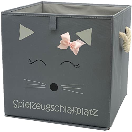 Sappralot Kids - Katze Aufbewahrungsbox grau für Kinder, Baby Aufbewahrungskorb, schöne praktische Spielzeugkiste für jedes Kinderzimmer, kompatibel mit IKEA Kallax Regale (33x33x33), Katze (rosa) Cover