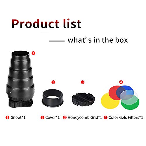 Soonpho Conical Snoot Kit For Speedlite Flash Accessories,Aluminium Alloy Snoot With Honeycomb Grid & 5Pcs Color Gel Filters #TOP7