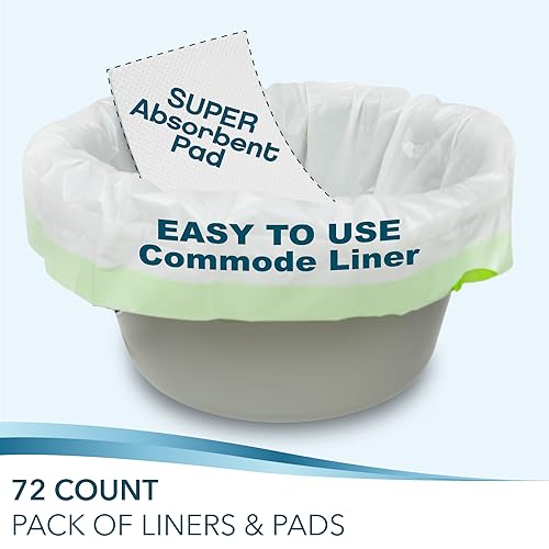 TidyCare Bedside Commode Liners and Absorbent Pads for Portable Toilet Chair Bucket and Bedpan | XL Combo Pack of 72 Disposable Waste Bags and 72 Pads | Universal Fit Portable Toilet Liners and Pads - Thumbnail 3
