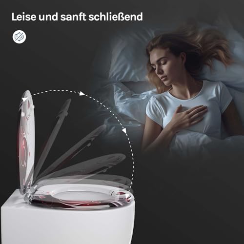 WOLTU Premium WC-Sitz Toilettensitz mit Absenkautomatik, MDF Holzkern, Softclose Scharnier, Desgin Décor Oval