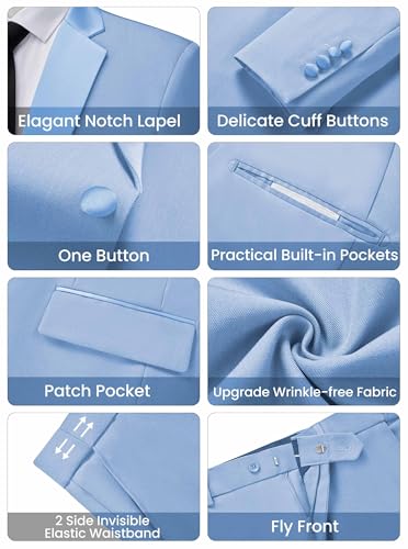 WULFUL Men\'s 2 Piece Slim Fit Suit Set One Button Blazer Jacket Pants Tuxedo Set for Prom, Wedding and Business